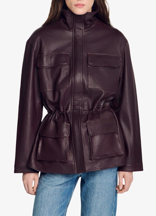 Sandro Oversized jack van lamsleer met opstaande kraag