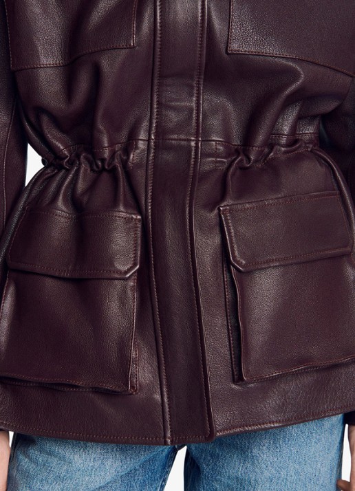 Sandro Oversized jack van lamsleer met opstaande kraag - detail 6 bordeauxrood