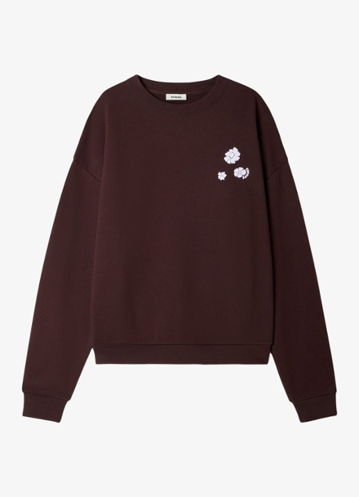 Sandro Oversized sweater met logo - voorkant chocoladebruin