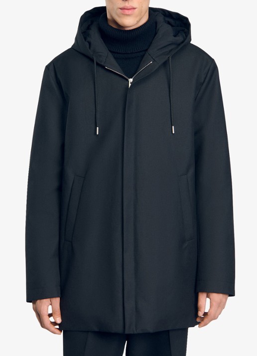 Sandro Parka in wolblend met steekzakken - detail zwart