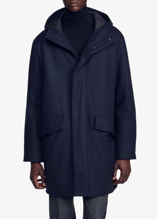 Sandro Parka in wolblend - detail 4 donkerblauw