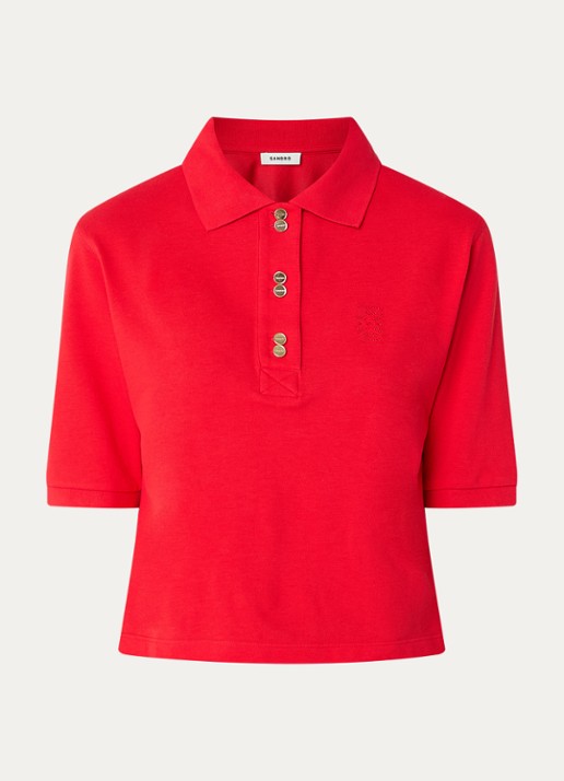 Sandro Polo van piquékatoen met logoborduring - voorkant steenrood