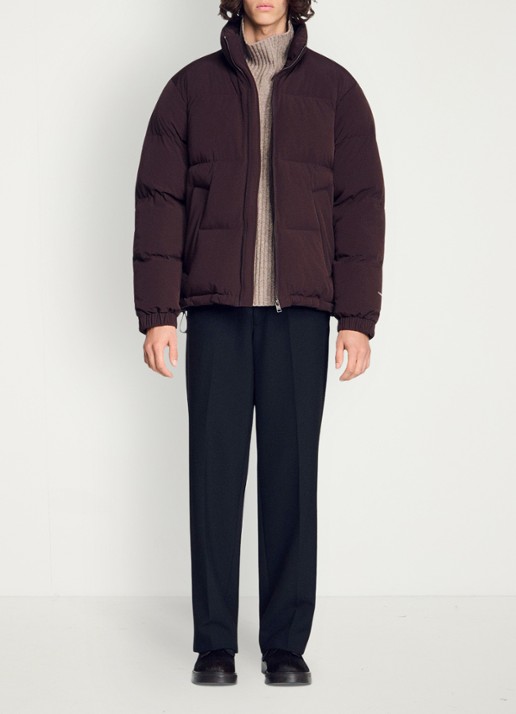 Sandro Puffer jas met logo - voorkant 3 chocoladebruin