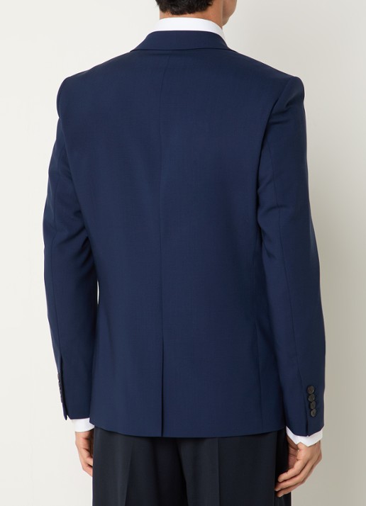 Sandro Regular fit colbert van scheerwol met klepzakken  - achterkant 5 donkerblauw