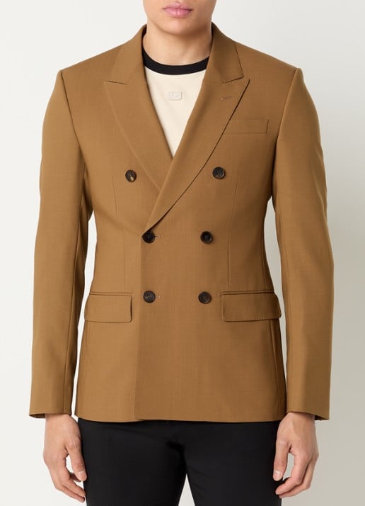 Sandro Regular fit colbert van scheerwol met klepzakken - detail 4 bruin