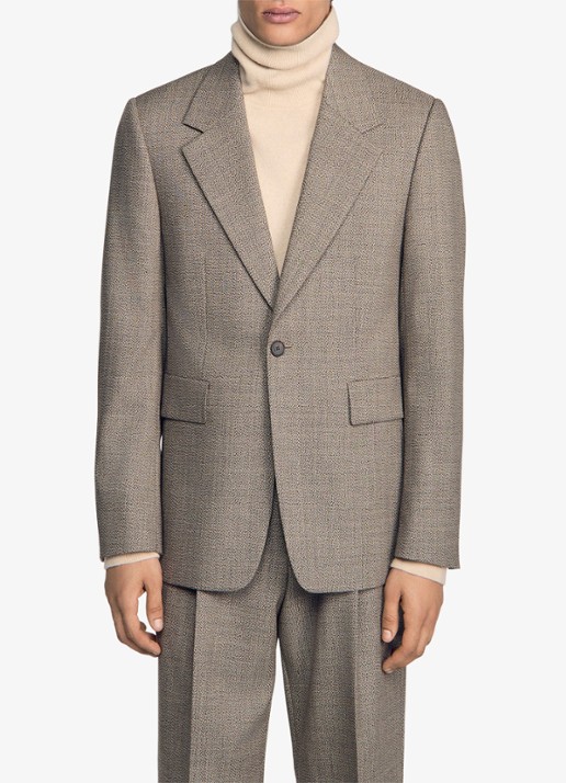 Sandro Regular fit colbert van scheerwol - detail 3 brown / bruin