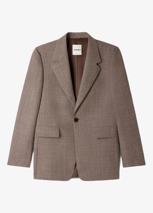 Sandro Regular fit colbert van scheerwol - voorkant brown / bruin