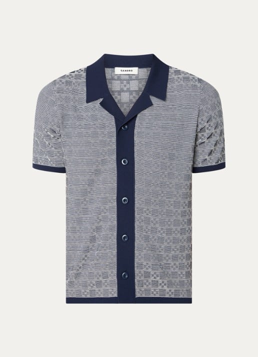 Sandro Regular fit fijngebreid overhemd met structuur - voorkant 3 donkerblauw