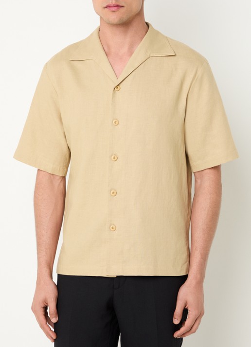 Sandro Regular fit overhemd in linnenblend - detail beige