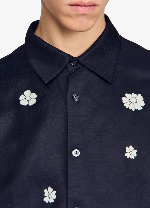 Sandro Regular fit overhemd met bloemenprint - detail 4 donkerblauw