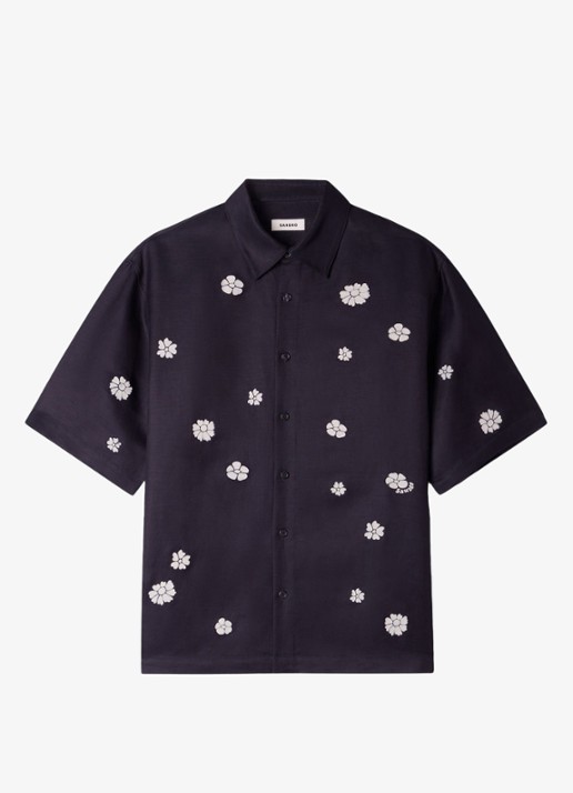 Sandro Regular fit overhemd met bloemenprint - voorkant donkerblauw