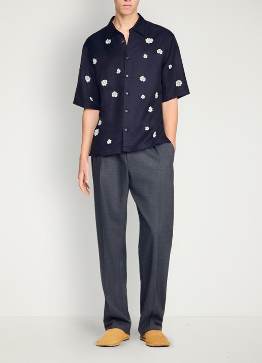 Sandro Regular fit overhemd met bloemenprint - voorkant 2 donkerblauw