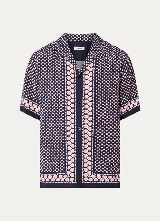 Sandro Regular fit overhemd met print - voorkant 2 donkerblauw
