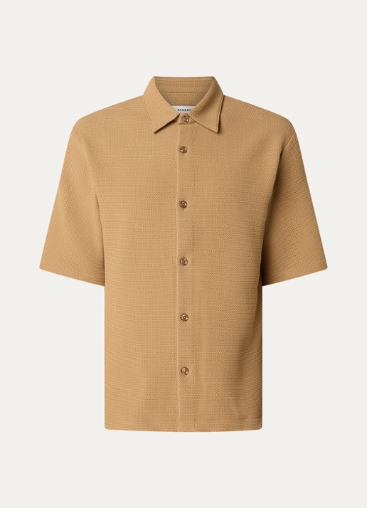Sandro Regular fit overhemd met stretch - voorkant camel