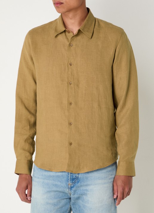 Sandro Regular fit overhemd van linnen - detail camel