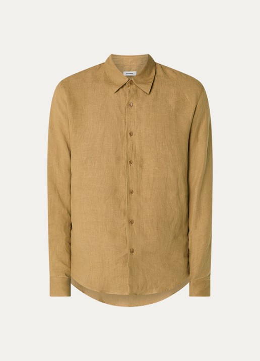 Sandro Regular fit overhemd van linnen - voorkant 2 camel