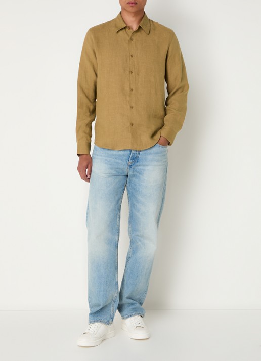 Sandro Regular fit overhemd van linnen - voorkant 3 camel