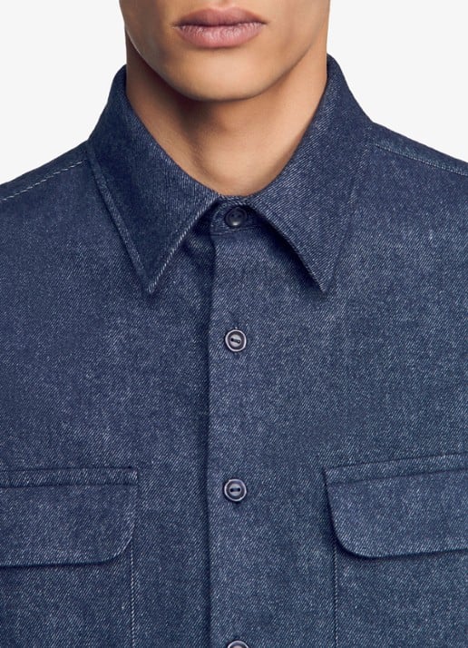 Sandro Regular fit overshirt met borstzak - detail 4 blauw
