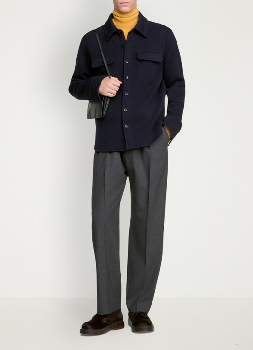 Sandro Regular fit overshirt van wol - detail 3 donkerblauw