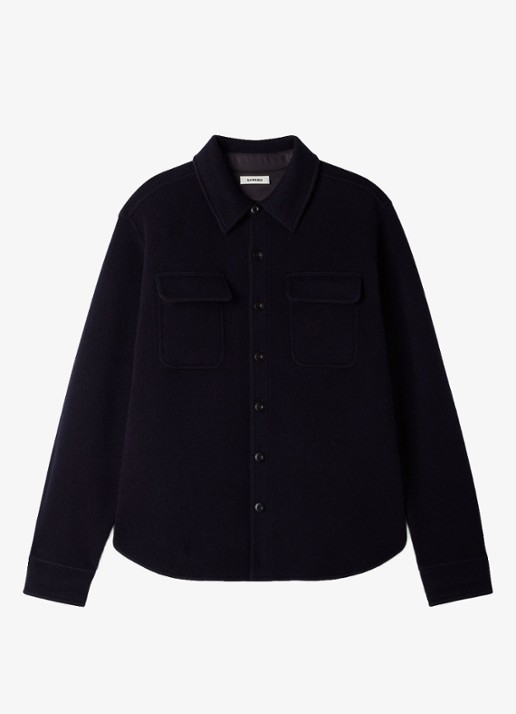 Sandro Regular fit overshirt van wol - voorkant 5 donkerblauw