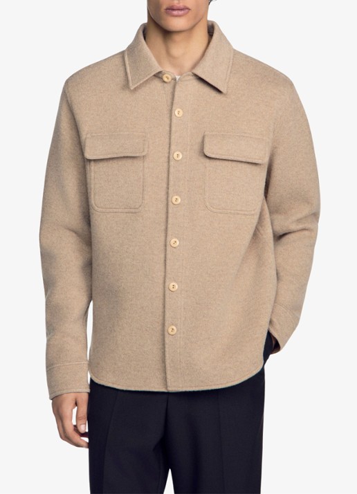 Sandro Regular fit overshirt van wol - detail 2 beige