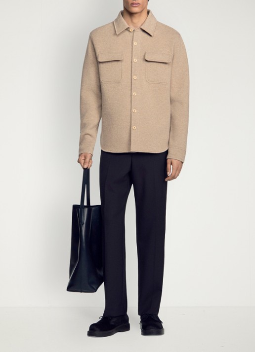 Sandro Regular fit overshirt van wol - detail 3 beige