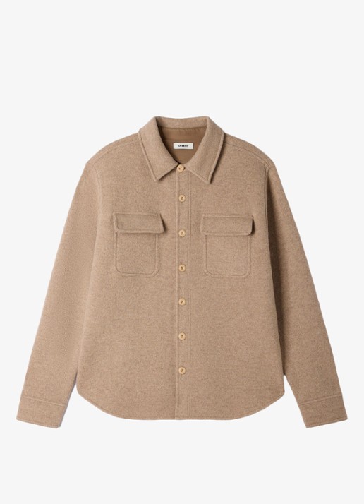 Sandro Regular fit overshirt van wol - voorkant 5 beige