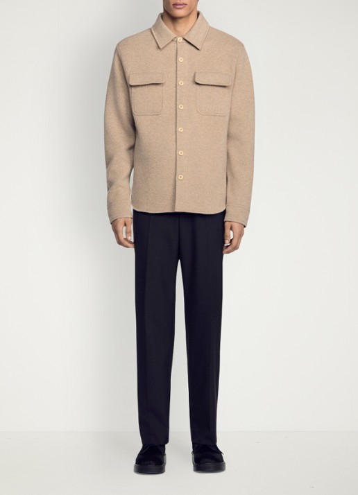 Sandro Regular fit overshirt van wol - voorkant 6 beige