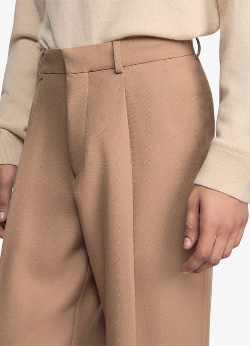 Sandro Regular fit pantalon van wol met steekzakken - detail 4 camel