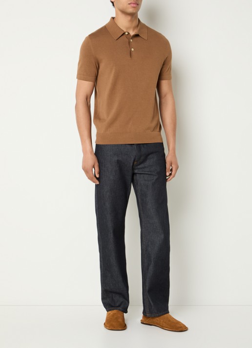 Sandro Regular fit polo in zijdeblend - voorkant 4 cognac