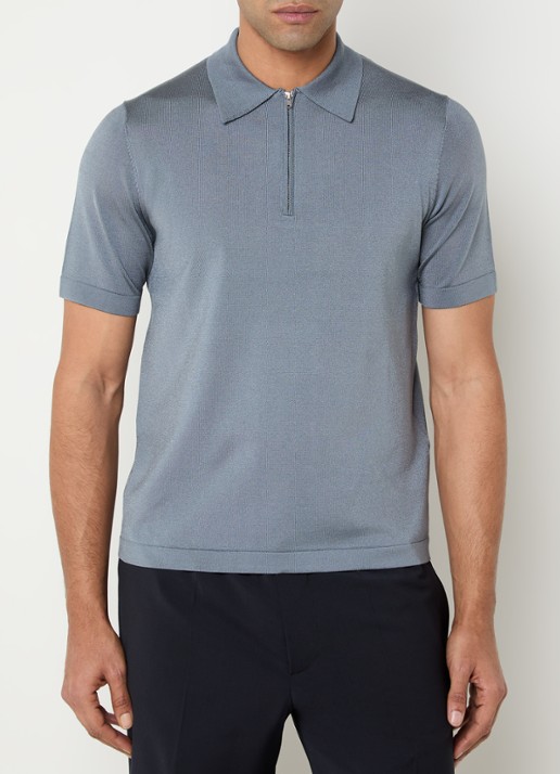 Sandro Regular fit polo met halve rits  - detail 4 staalblauw