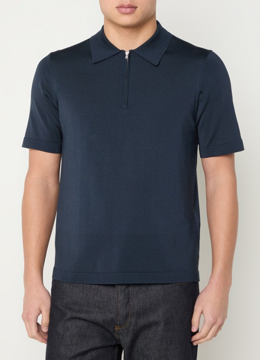 Sandro Regular fit polo met halve rits  - detail 4 kobaltblauw