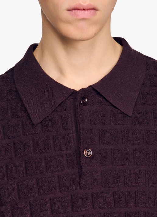 Sandro Regular fit polo met ingebreid patroon - detail 6 chocolate / bruin