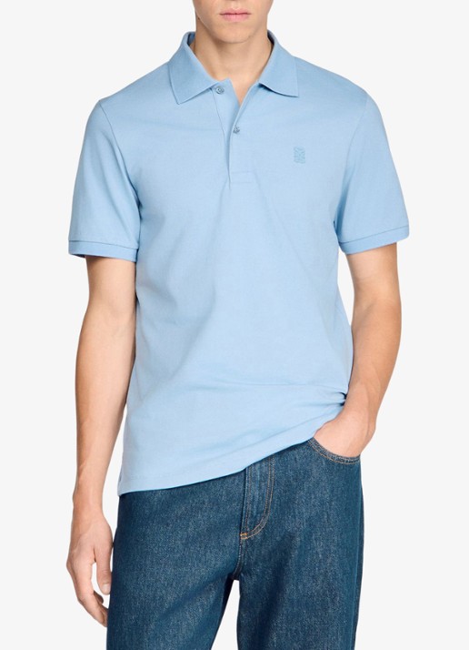 Sandro Regular fit polo met logoborduring - detail 2 lichtblauw