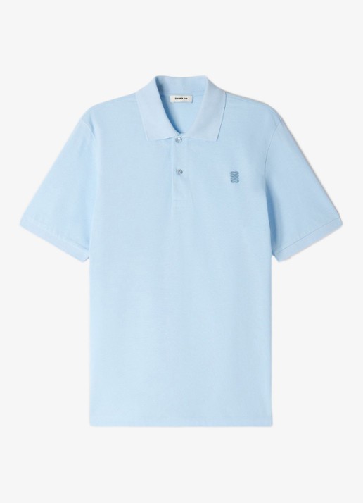 Sandro Regular fit polo met logoborduring - voorkant 6 lichtblauw