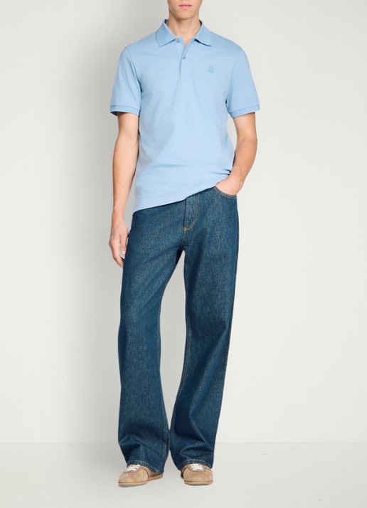 Sandro Regular fit polo met logoborduring - voorkant 7 lichtblauw