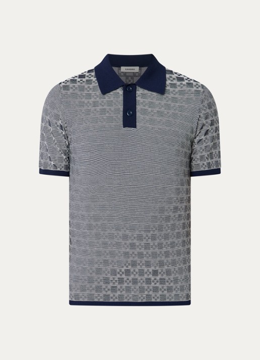 Sandro Regular fit polo met ribstructuur en logoborduring - voorkant 4 donkerblauw