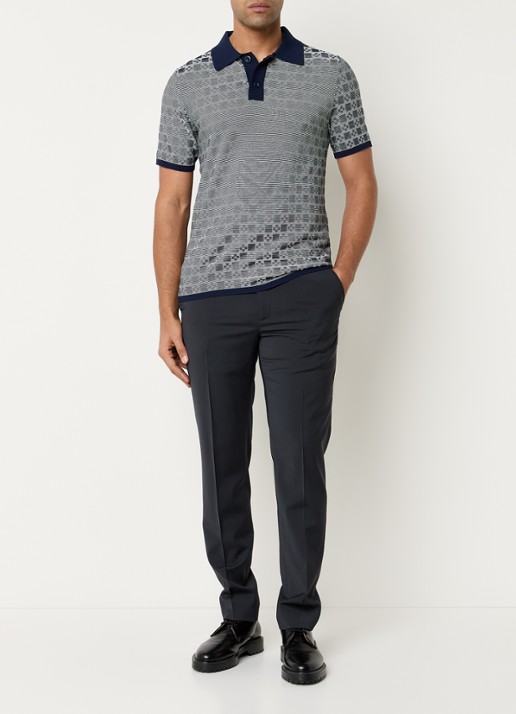 Sandro Regular fit polo met ribstructuur en logoborduring - voorkant 5 donkerblauw