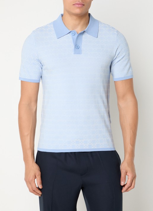 Sandro Regular fit polo met ribstructuur en logoborduring - detail 4 lichtblauw