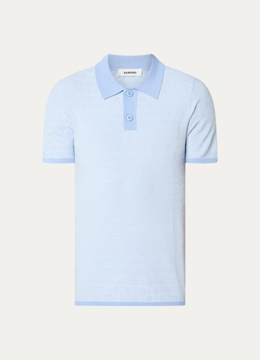 Sandro Regular fit polo met ribstructuur en logoborduring - voorkant 2 lichtblauw