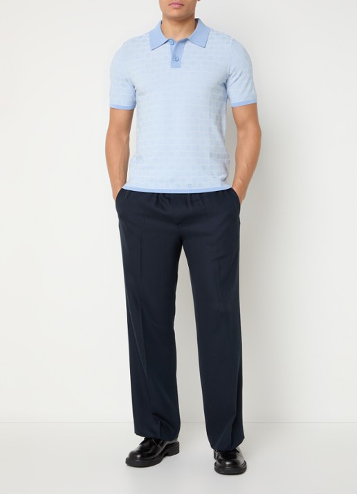 Sandro Regular fit polo met ribstructuur en logoborduring - voorkant 3 lichtblauw