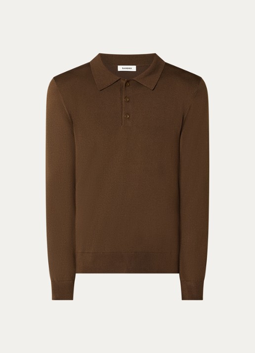Sandro Regular fit polo met stretch - voorkant 2 bruin