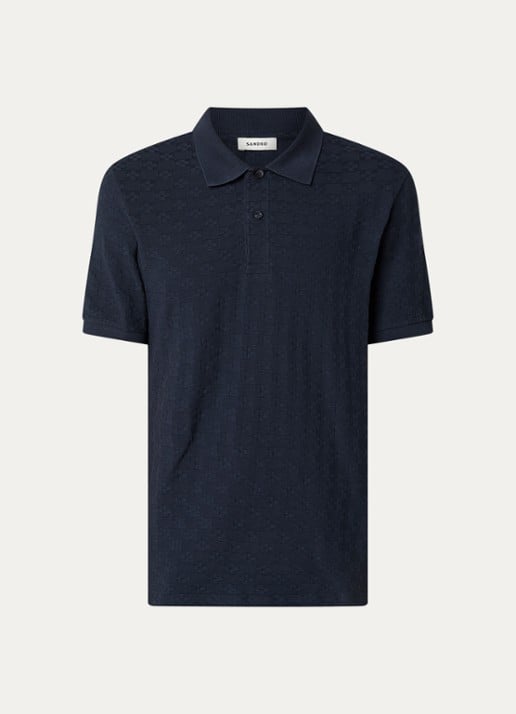 Sandro Regular fit polo met structuur - voorkant donkerblauw