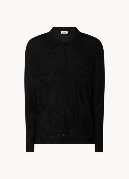 Sandro Ribgebreid vest in wolblend met V-hals - voorkant 3 black / zwart