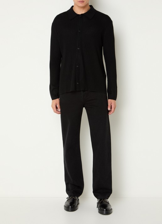 Sandro Ribgebreid vest in wolblend met V-hals - voorkant 4 black / zwart