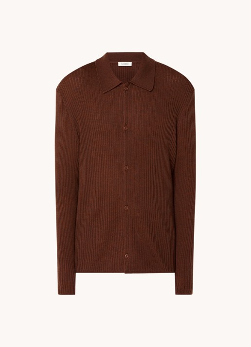 Sandro Ribgebreid vest in wolblend met V-hals - voorkant 3 cognac / bruin