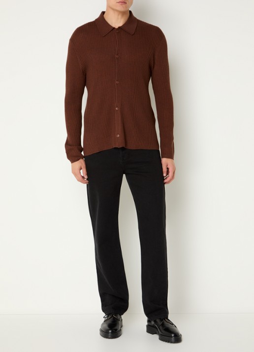 Sandro Ribgebreid vest in wolblend met V-hals - voorkant 4 cognac / bruin