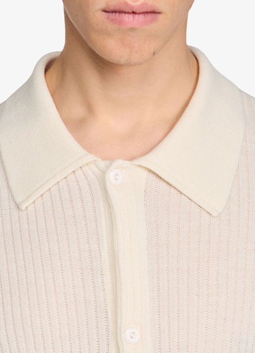 Sandro Ribgebreid vest in wolblend met V-hals - detail 4 ivoor