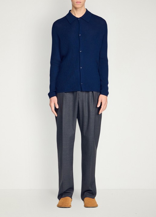 Sandro Ribgebreid vest in wolblend met V-hals - detail 6 royalblauw
