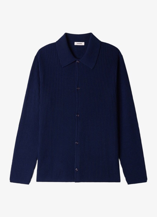 Sandro Ribgebreid vest in wolblend met V-hals - voorkant 2 royalblauw